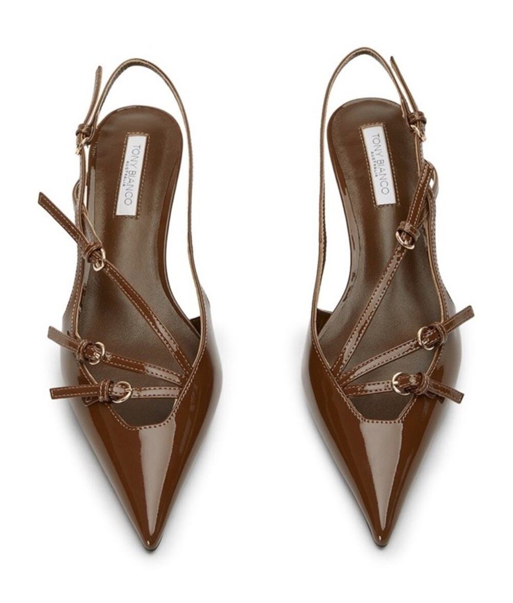 NEW Tony Bianco Koko Mocha Patent Leather Slingback Kitten Heels Women’s US 9